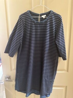 J. Jill Navy and Light Blue Striped Long Sleeve Dress